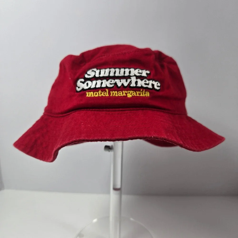Otto Bucket Hat Red Summer Somewhere Motel Margarita Embroidered Sun Hat